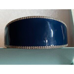 Lia Sophia‎ Deep Blue Enamel Silver Diamond Style Accents Magnetic Cuff Bracelet